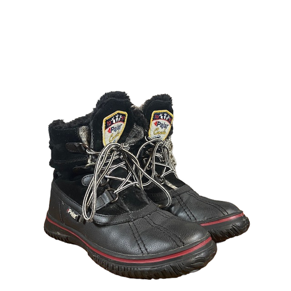 Pajar Canada Black Leather Fur Lined Waterproof Snow Boots Women Sz 5-5.5